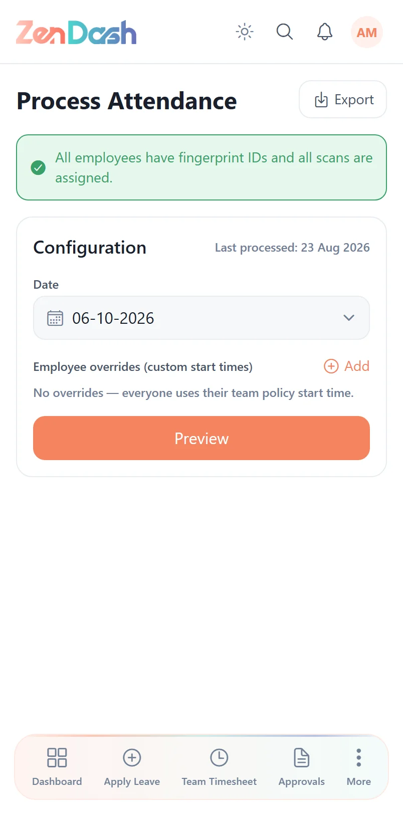 Process attendance on mobile